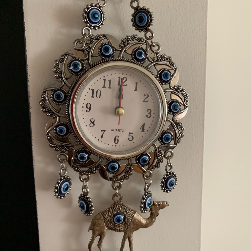 Vintage clock evil eye 🧿luck clock quartz wall hanging camel antique small cloc